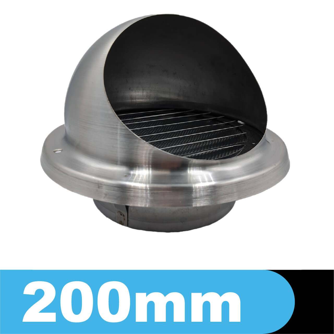 Czerpnia - wyrzutnia ścienna ze stali kwasoodpornej z okapnikiem, średnica fi 200mm